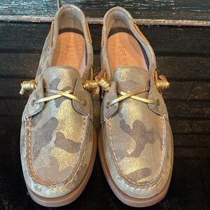 NEW Sperry Top-Sider Camo Glitter Gold Camouflage Slide on Boat Shoe Vida 11